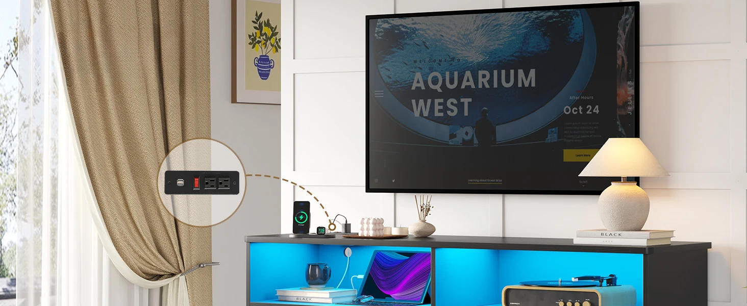 Description Picture 4 of itemBlack Dresser with LED Lights and Charging Station, 51.2" Long Dresser Chest,Modern 6 Drawer Dresser for Bedroom, Living Room