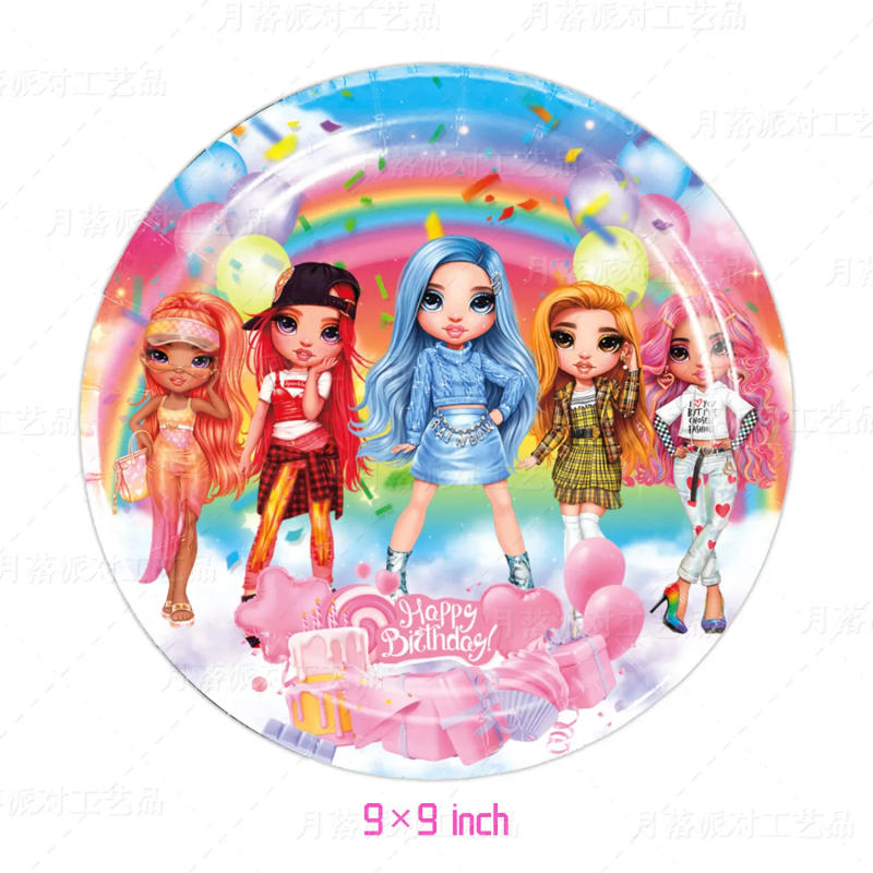 Description Picture 3 of itemRainbow Y2K Style Doll Music Theme Happy Birthday Party Decorative Disposable Tableware Napkin Balloon Baby Shower Girl Kid Gift