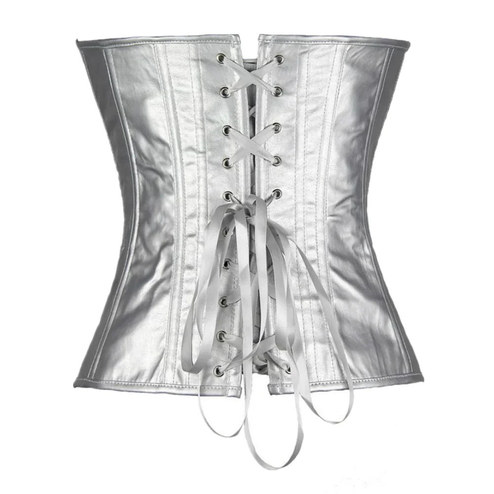 Description Picture 5 of itemWomen Silver PU Leather Zipper Overbust Corset Top Gothic Punk Clubwear Sexy Body Shaper Bustier S-6XL