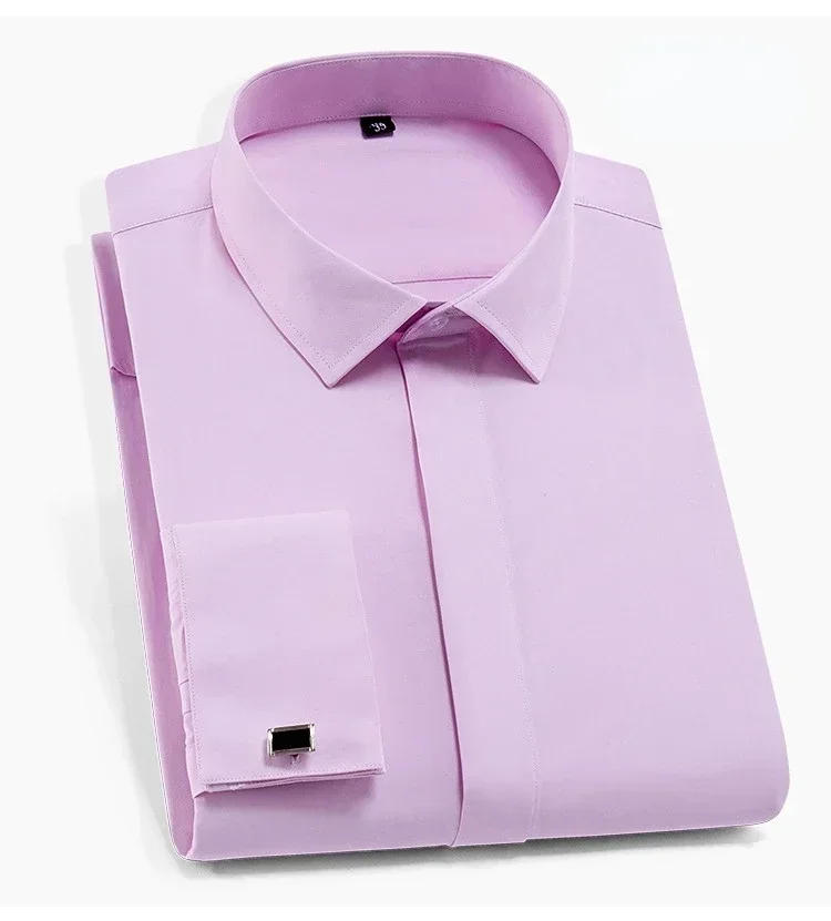 Description Picture 6 of itemSleeve Long Formal Classic Wedding With Cufflinks No Shirts Men's Party Tuxedo White Shirt Dress Cuff French Pocket Quality Male