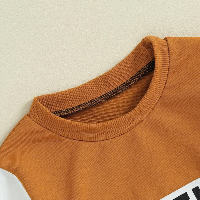 Description Picture 5 of itemToddler Boy Fall Clothes Contrast Color Letter Print Long Sleeve Pullover Elastic Waist Pants 2Pcs Outfit