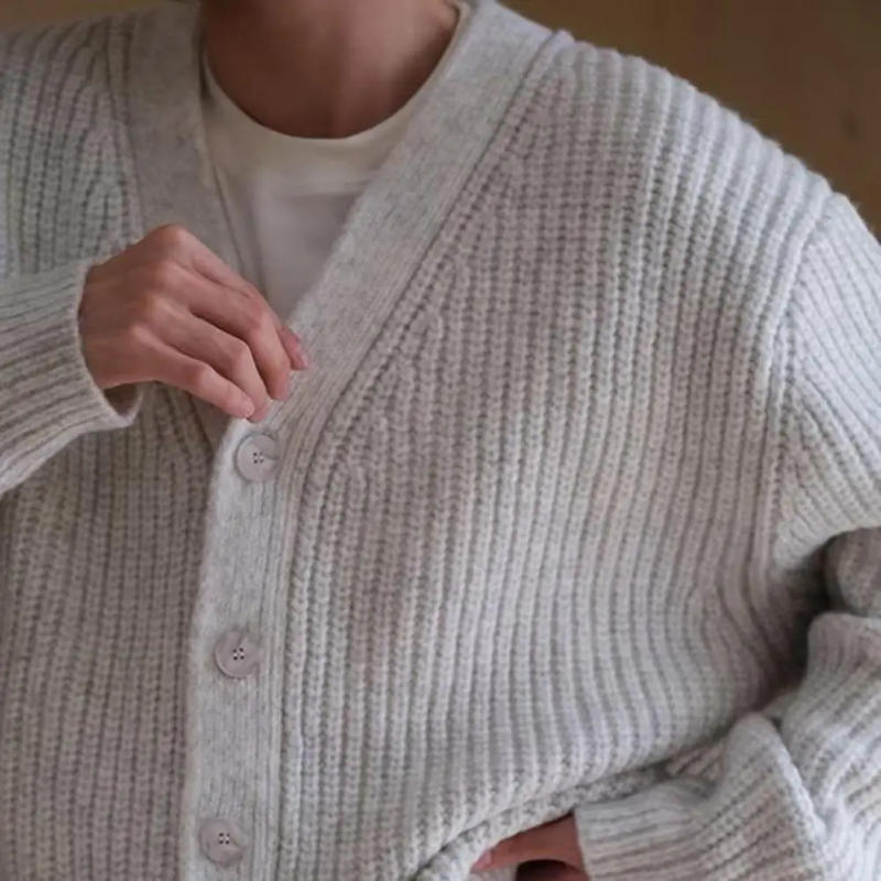 Description Picture 3 of itemKnitted Cardigan Men's Thick Knitted V Neck Cardigan Sweater Coat for Winter Fall Single-breasted Buttons Long Sleeve Solid