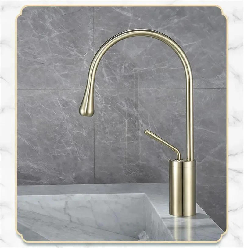 Description Picture 6 of item/Brushed Gold Bathroom Faucet  Basin Hot Cold Black Sink Brass Kitchen Swivel Sink Water Crane