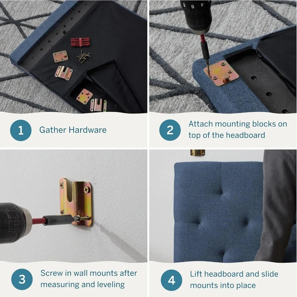 Description Picture 6 of itemLUCID Mid-Rise Upholstered Headboard - Diamond Tufted Padded Polyester  Adjustable Height from 34” to 46”  Easy Assembly