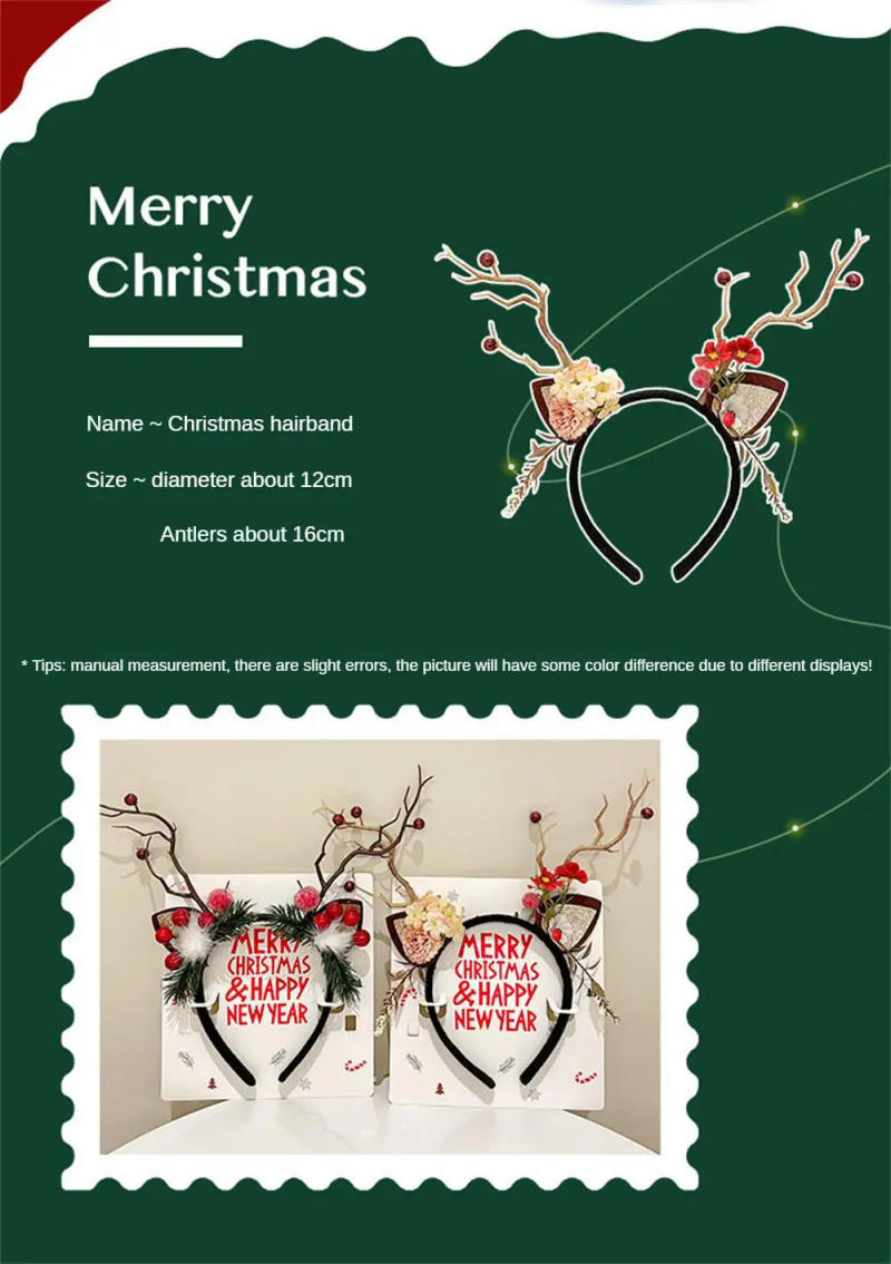 Description Picture 2 of itemChristmas Antlers Deer Christmas Headbands Cosplay Head Dress Christmas Costume Xmas Decoration Reindeer Ornaments Props