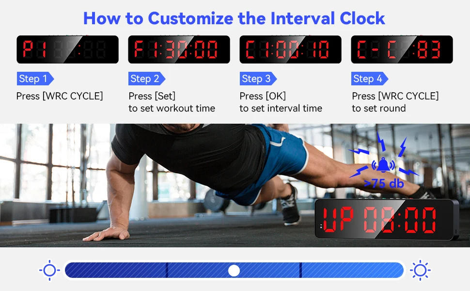 Description Picture 6 of itemGym Timer with Remote 11''x 3.5''Ultra-Clear Interval Timer with LED Countdown/Up Wall Clock  Power Fitness Timer Stopwatch