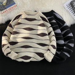 2024 Autumn Winter New Men Stripe Long Sleeve Jumpers Men's Fashion O-neck Sweater Tops Male Casual Warm Knitted Tops S268