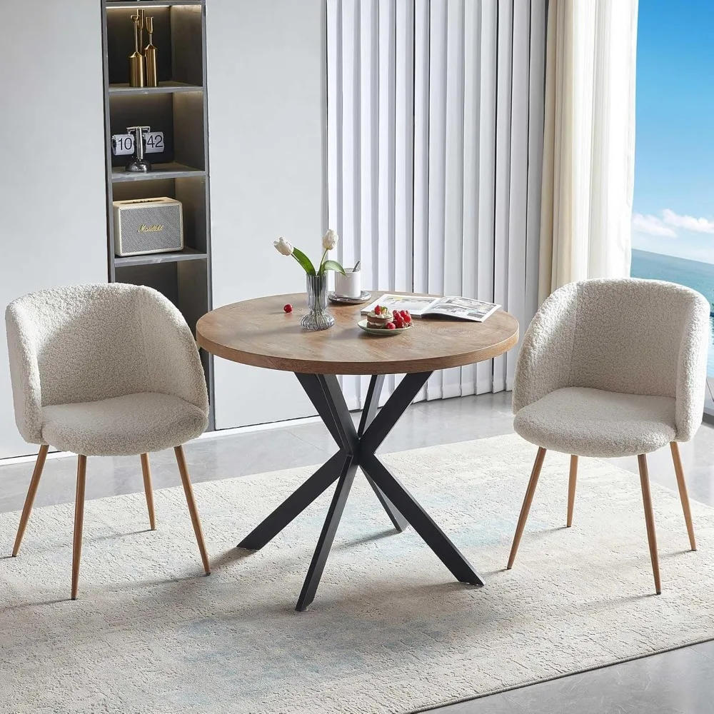 Description Picture 2 of item3 Pieces 37-Inch Round Dining Table and Upholstered Chairs for Two Person, MDF Table-top