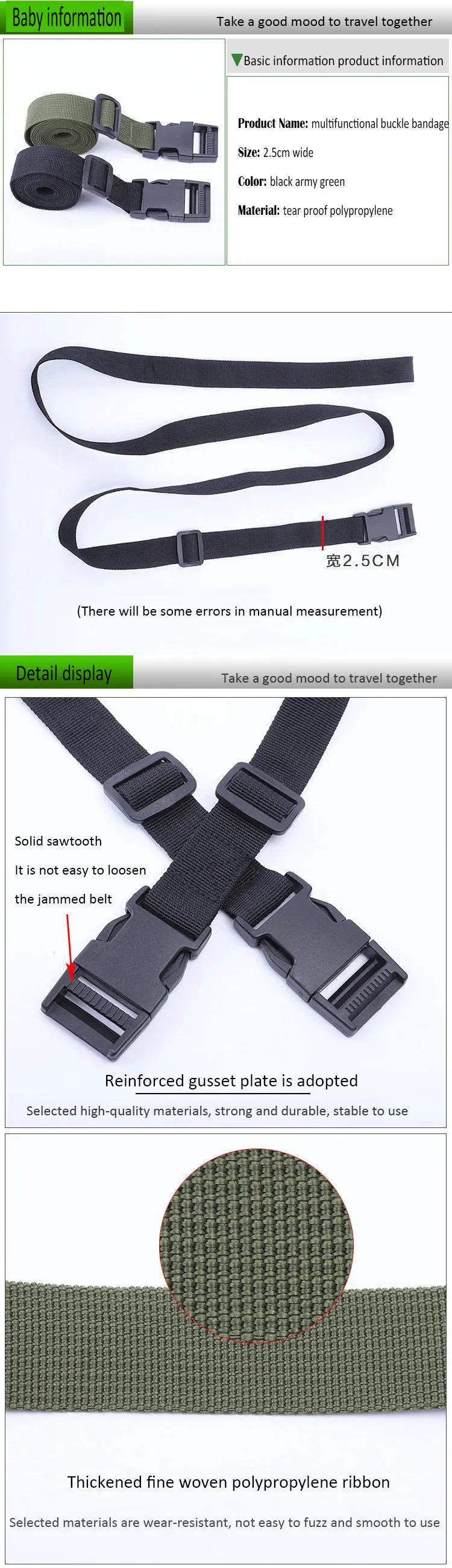Description Picture 3 of itemReusable Durable polypropyleneTravel Tied Cargo Tie Down Luggage Lash Belt Strap With Cam Buckle Travel Kit Outdoor Camping Tool