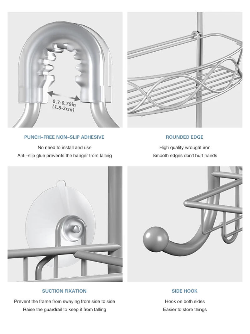 Description Picture 5 of itemPunch-Free Shower Room Shelf,shower Head Shelf,shampoo Body Wash Soap Organizer Shelving,storage Rack,bathroom Accessories