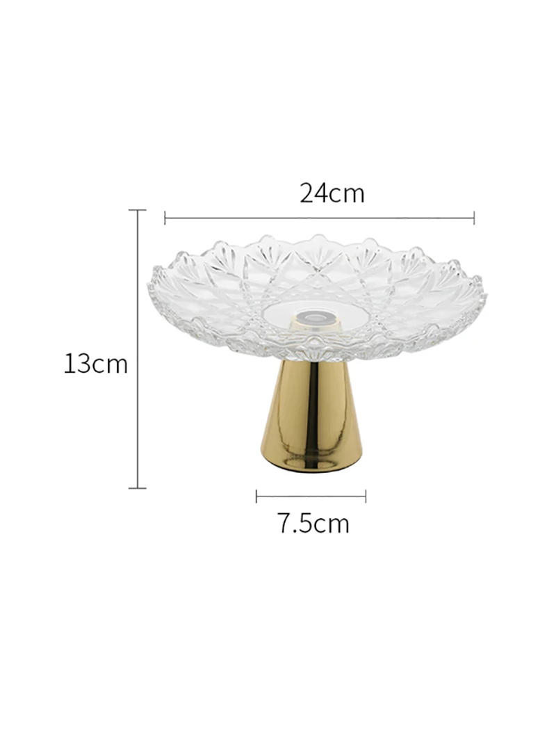 Description Picture 4 of itemDelicate Glass Fruit Plate Table Top High Dessert Cake Tray Transparent Jewelry Cosmetics Teacup Storage Home Decor