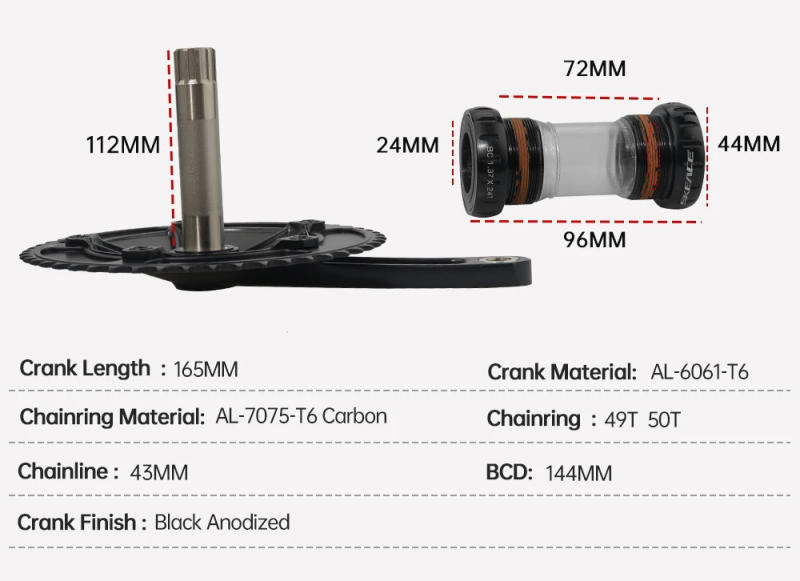 Description Picture 4 of itemSKEACE Break The Wind Hollowtech Crankset, Fixie Crank, Fixed Gear Bike, Track Bicycle CNC Carbon Chainwheel, 49T, 165mm, 144BCD