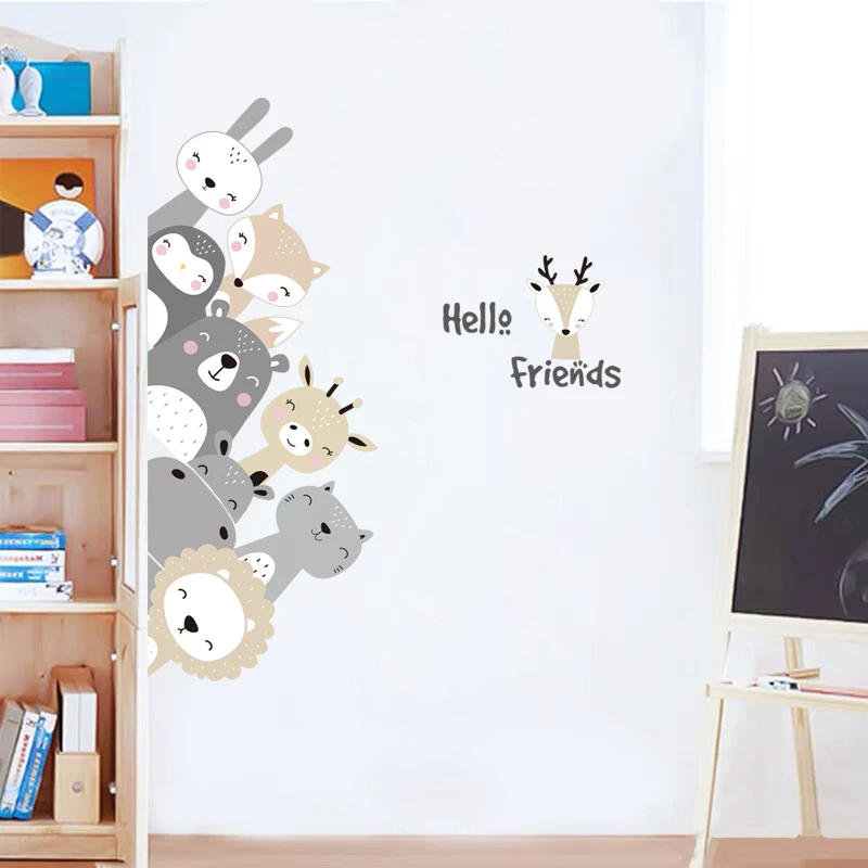 Description Picture 5 of itemCartoon Cute Animals Lion Bear Hippo Friends Wall Stickers Door Stickers Kids Room Decorative Wall Decals Deer Nursery Stickers