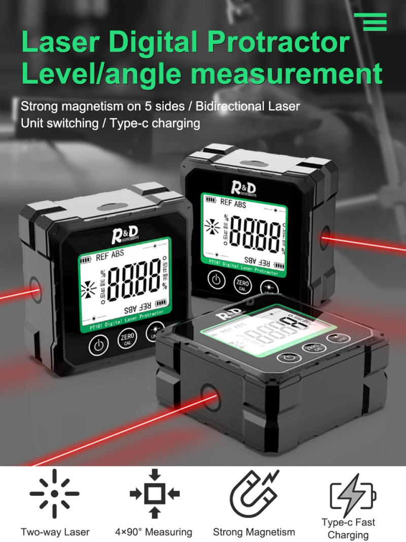 Description Picture 2 of itemR&D PT181 Laser Digital Level Angle Box 360° Mini Measuring Inclinometer With Magnetic Base Electronic 3 in 1 Bevel Protractor