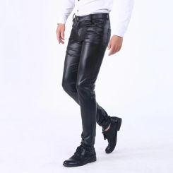 Men Clubwear Trousers Stylish Men's Faux Leather Slim Fit Pants with Pockets Breathable Comfortable Mid Waist for Streetwear