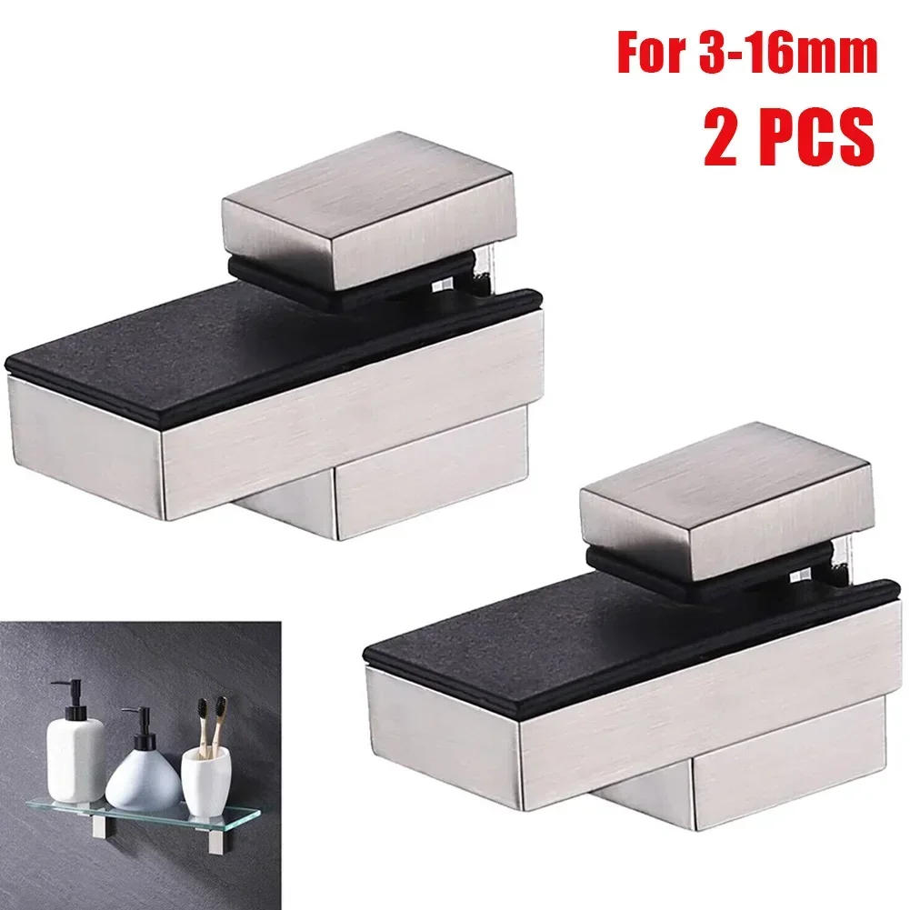 Description Picture 2 of item2Pcs Adjustable Glass Clamps Glass Plated Brackets Zinc Alloy Shelf Holder Support Clamp Holder Wall Mount Fixed Plate Clamp