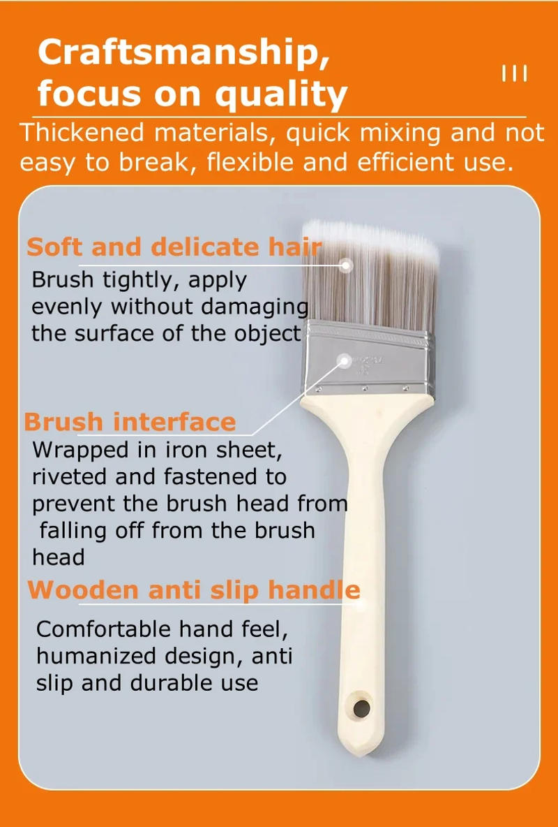 Description Picture 4 of itemPremium Paint Brushes for Detail Work - High-Quality Nylon Bristles, Long Wooden Handles - Perfect for Touch-Ups and Edging