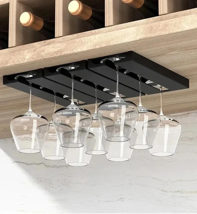 Description Picture 2 of itemKitchen Cabinet Wine Glass Rack Free Punching Holder Multi-Function Goblet Classification up Organizer Hanging Holder Shelf
