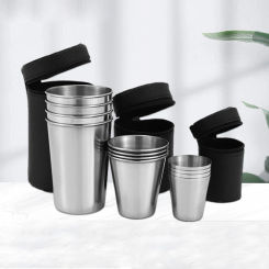 4Pcs Outdoor Practical Travel Stainless Steel Cups Mini Set Glasses For Whisky Wine With Case Portable Drinkware 30ml/70ml/170ml