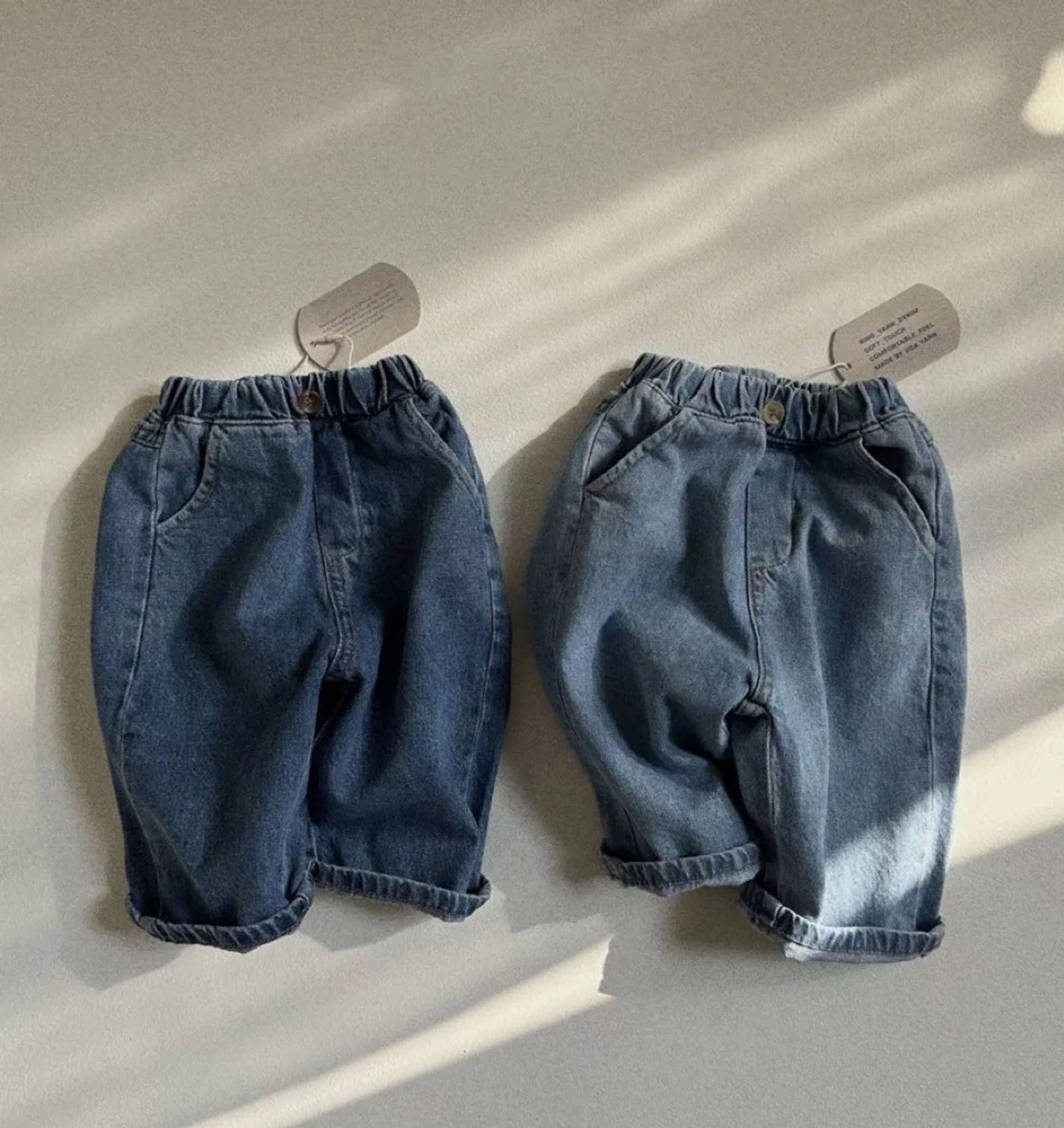 Description Picture 2 of item2024 Spring Autumn Boy Girl Children Retro Loose Jeans Baby Casual Denim Pants Solid Kid Pockets Cotton Trousers Infant Clothes