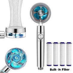 Adjustable shower head filter bathroom accessories 360 degree rotating turbine fan shower head high-pressure water-saving spray