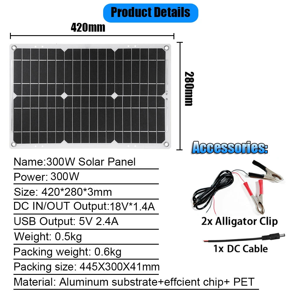Description Picture 2 of itemInverter 6000W Solar Panel 2*300W 12V Portable Solar Generator Power Bank 30A Controller Kit Solar for Home Camping Station