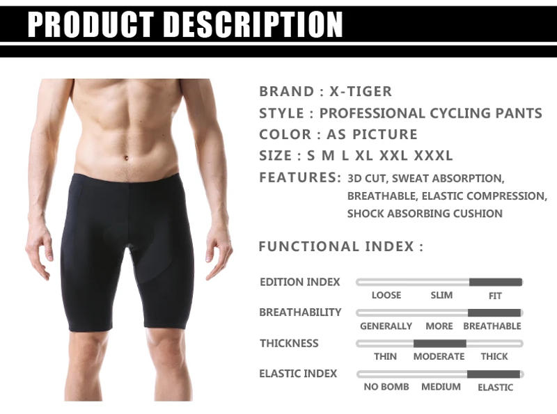 Description Picture 4 of itemX-TIGER Men's Cycling Shorts Coolmax 5D Padded Bicycles Riding Pants Shockproof MTB Bike Shorts Biking Cycle Wear Tights
