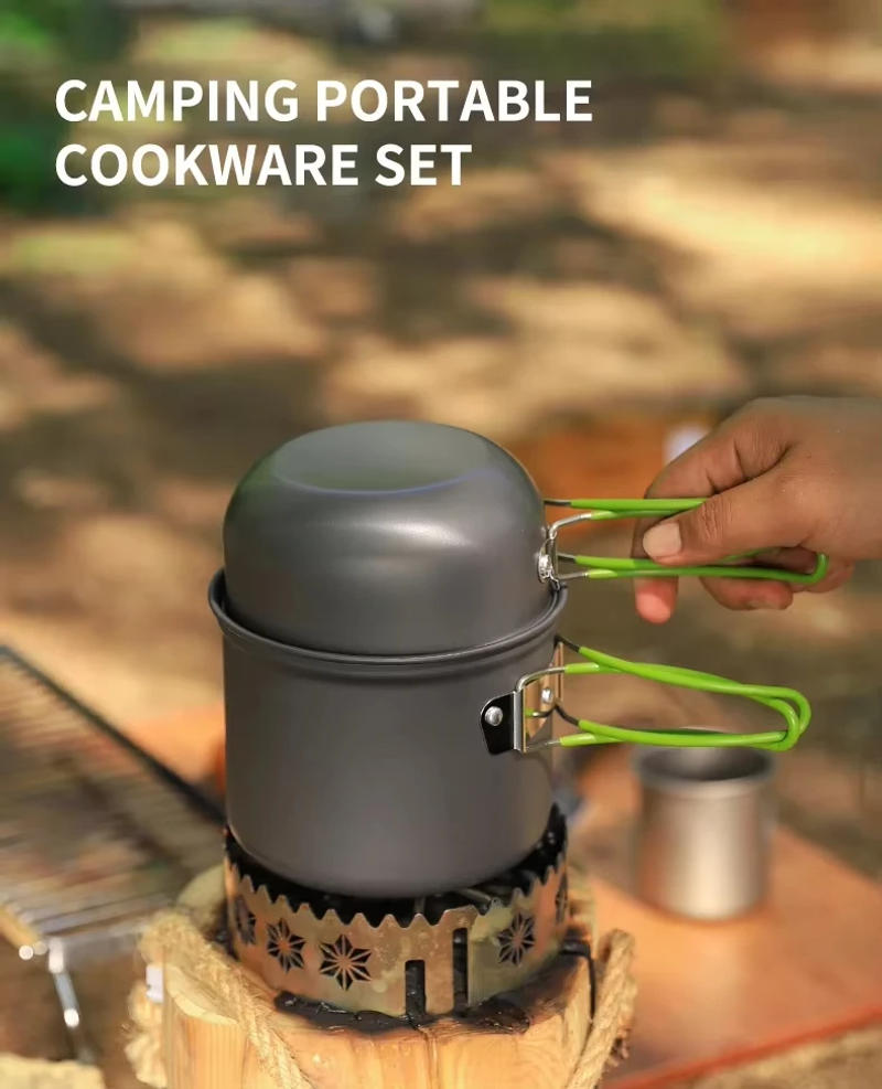 Description Picture 6 of itemOutdoor camping cooking set kitchen supplies hard aluminum alloy material cookware set hiking and picnic equipment