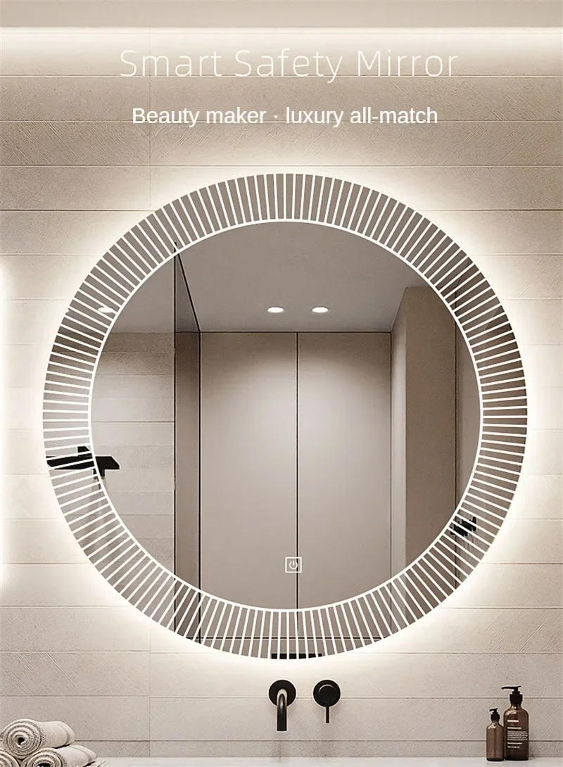 Description Picture 6 of itemModern Style Smart Bath Mirrors Wall Mounted Toilet Round Mirrors Home Bathroom Led Luminous Dressing Mirror with Touch Screen