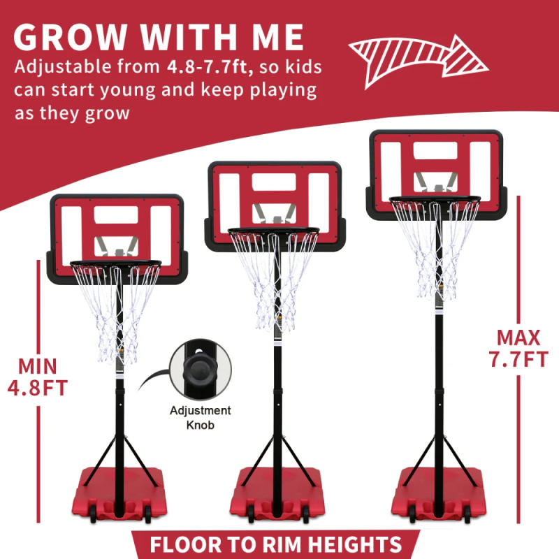 Description Picture 4 of itemUse Outdoor Height Adjustable 4.8 To 7.7ft Basketball Hoop 44 Inch Backboard Portable Basketball Goal System Stable Base Wheels