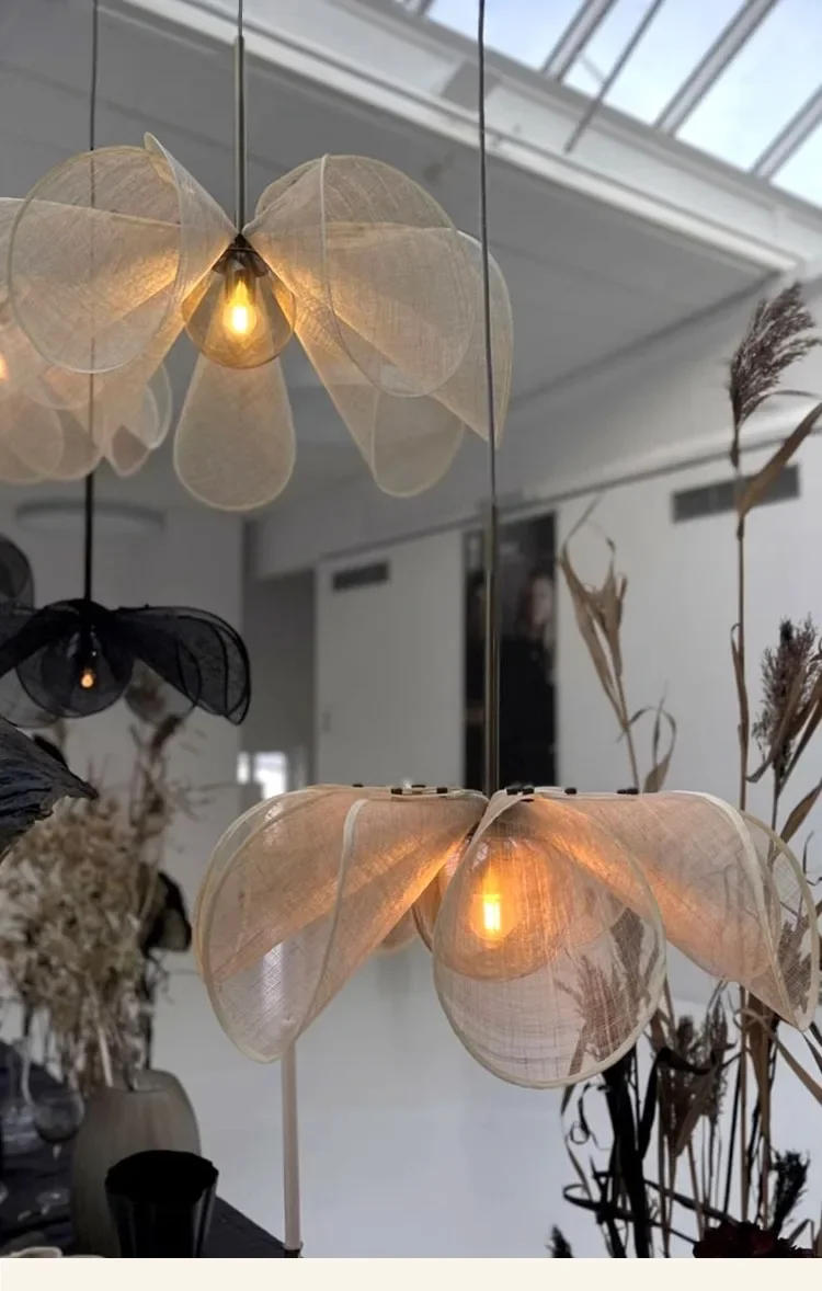 Description Picture 3 of itemJapanese Wabi Sabi Flower Chandelier French Fabric Modern Ceiling Pendant Lights Living Bedroom Home Decor Lighting Hanging Lamp