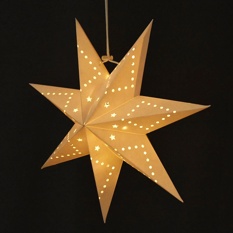 Description Picture 5 of item30/45/60cm Hollow Out Star Hanging Pendant Night Light Paper Lampshade Home Room Lantern Garden Outdoor Decor Wedding Supplies