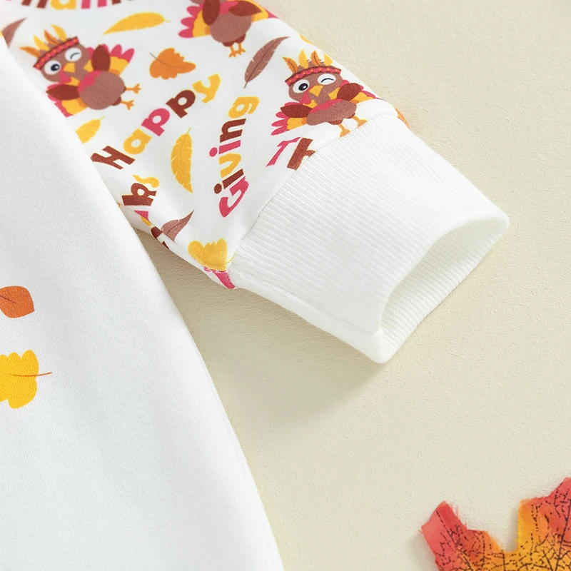 Description Picture 6 of itemBaby Long Sleeve Rompers Infant Thanksgiving Turkey Print Long Sleeve Bodysuit Hat Newborn Round Neck Jumpsuits