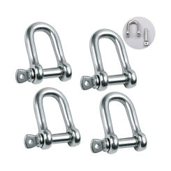 4Pcs Stainless Steel 304 D Shape Shackle 5/16", for Chains Wirerope Lifting Outdoor Camping Survival Rope Bracelets