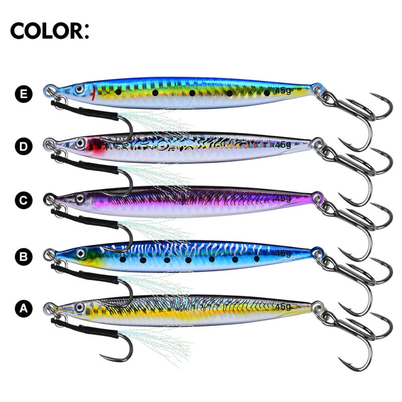 Description Picture 4 of itemPROBEROS Metal Jig Fishing Lures Double Hooks Hard Bait Artificial Swimbait Jerkbait Iron Plate 5PC Wholesale for Trout Spinning