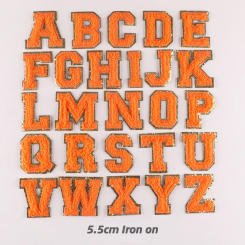 5.5CM Orange Chenille Letter Patches Iron on For Clothing Towel Embroidered Felt Alphabet Glitter Sequins Letters DIY Accessory
