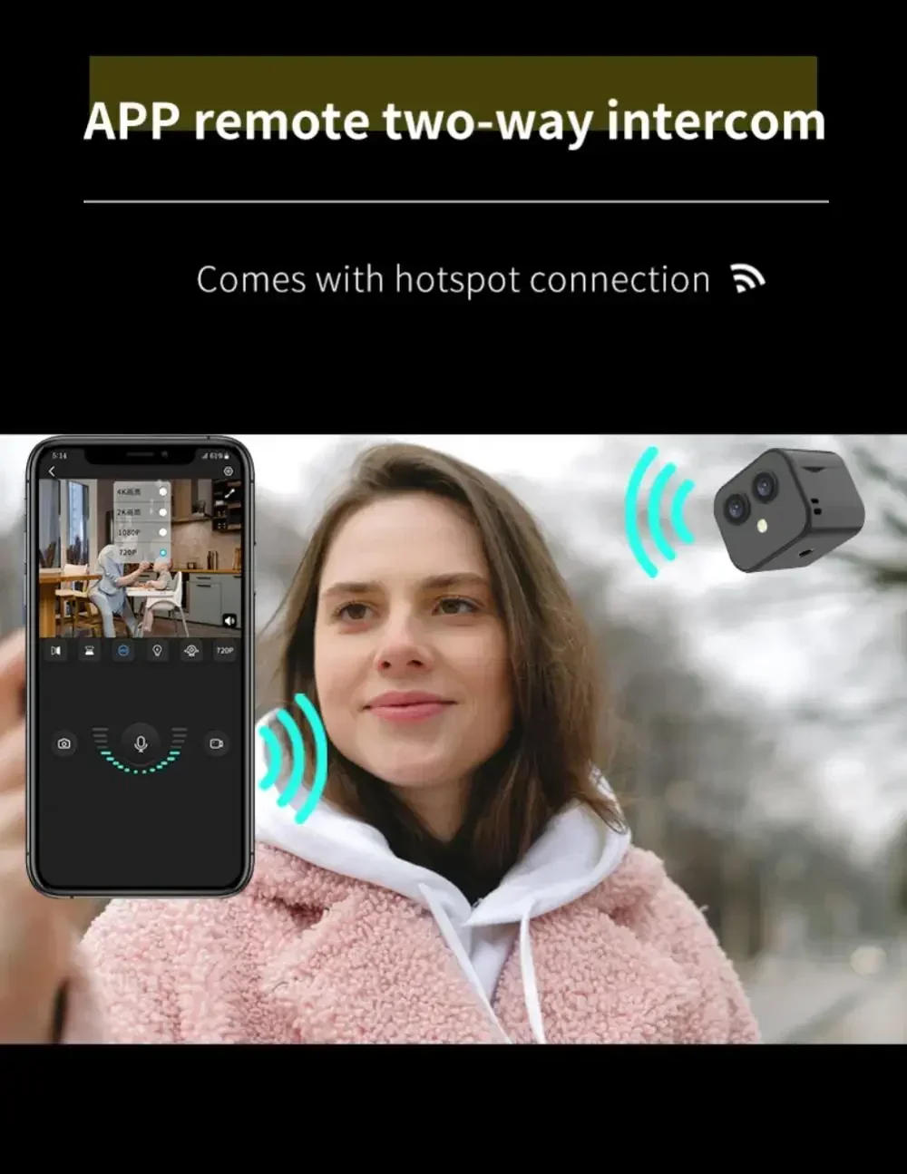 Description Picture 5 of itemHD 4K Dual Lens Mini Wifi Camera with Magnetic Mount and Remote Control Two-Way Intercom Network Surveillance Camcorder