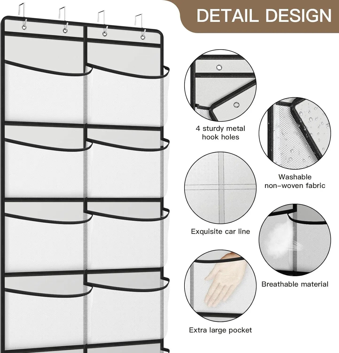 Description Picture 4 of item5/10 Grids Over The Door Storage Organizer Bag,Multi-layer Hanging Bags with Hook for Kids Toys Sundries,Fabric Closet Organiser