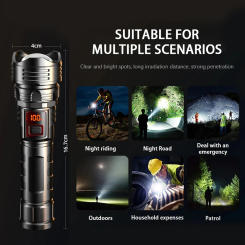 Portable Spotlight Long Range 30W Lightweight LED Flashlight Type-C Built-in 18650 Battery Telescopic Zoom LED Tactical Torch
