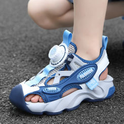 Boys' shoes 2024 summer new children's outdoor beach shoes large children's rotating button-top sandals for children