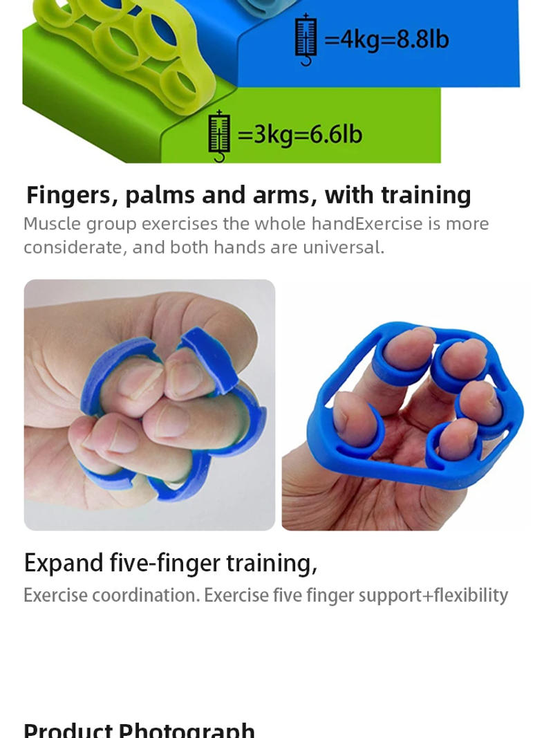 Description Picture 6 of itemSilicone Finger Gripper Gym Hand Grip Resistance Band Wrist Stretcher Elastic Five Finger Expander Strength Trainer Exercise