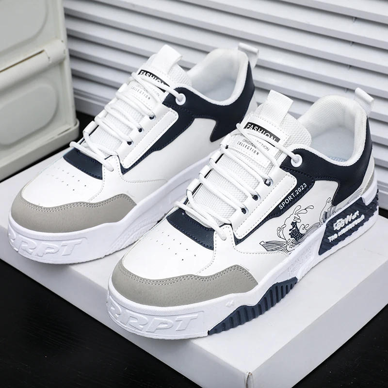 Description Picture 4 of itemVulcanized Shoes for Men Flat Comfortable Soft Casual Sneakers Outdoor Sports Fashion Lace-up Leather Skate Shoes Men