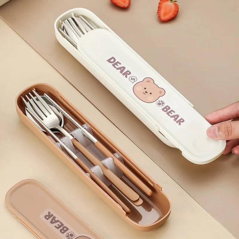 Description Picture 5 of item304 Stainless Steel Cartoon Cutlery Set with Case Kids Fork Spoon Portable Cutlery Travel Tableware Reusable Flatware