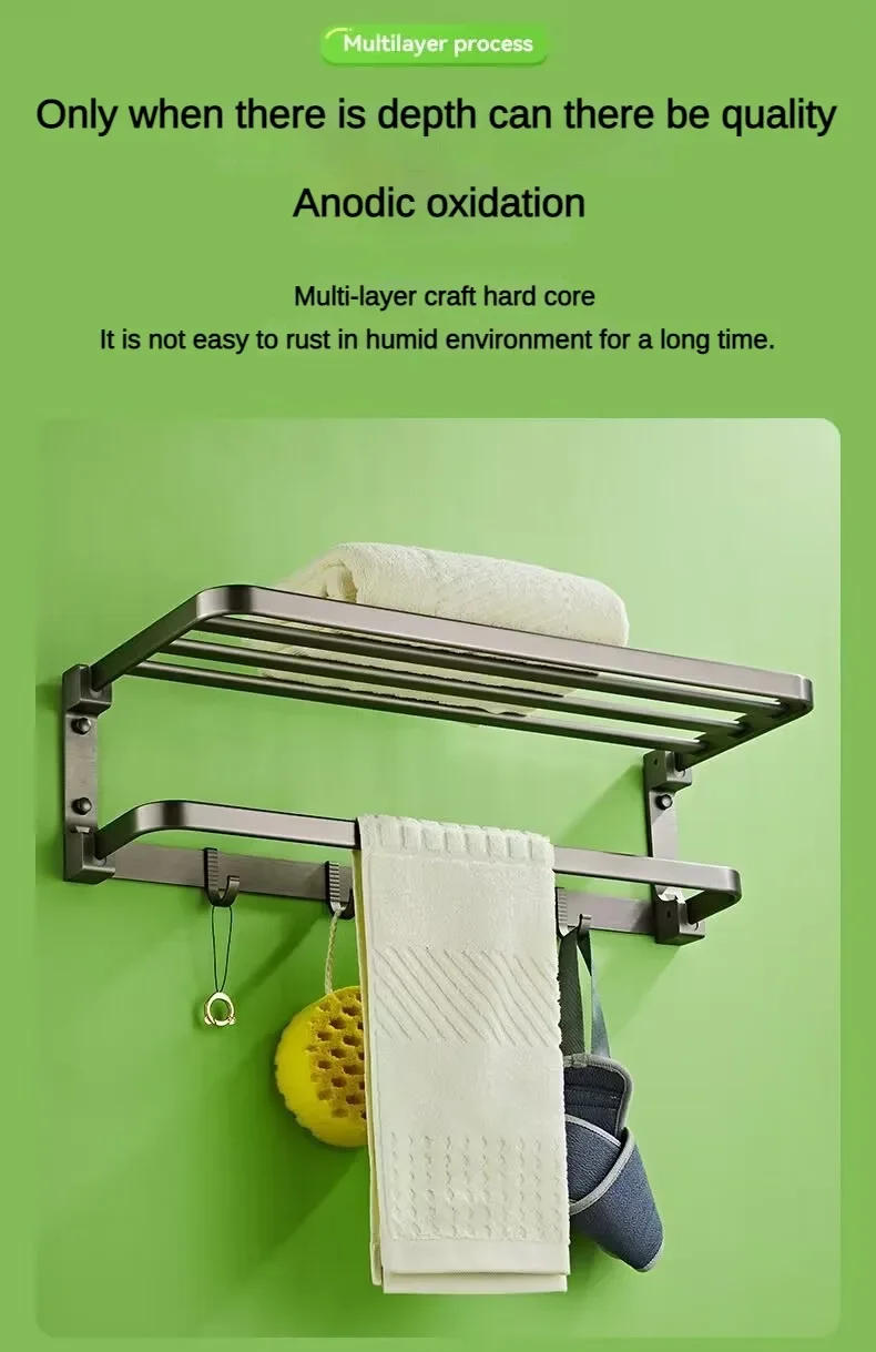 Description Picture 2 of itemSpace Aluminum Bathroom Hardware Set Bath Towel Rack Toilet Paper Holder Towel Hook Toilet Shelves Triangle Shelf Accessories