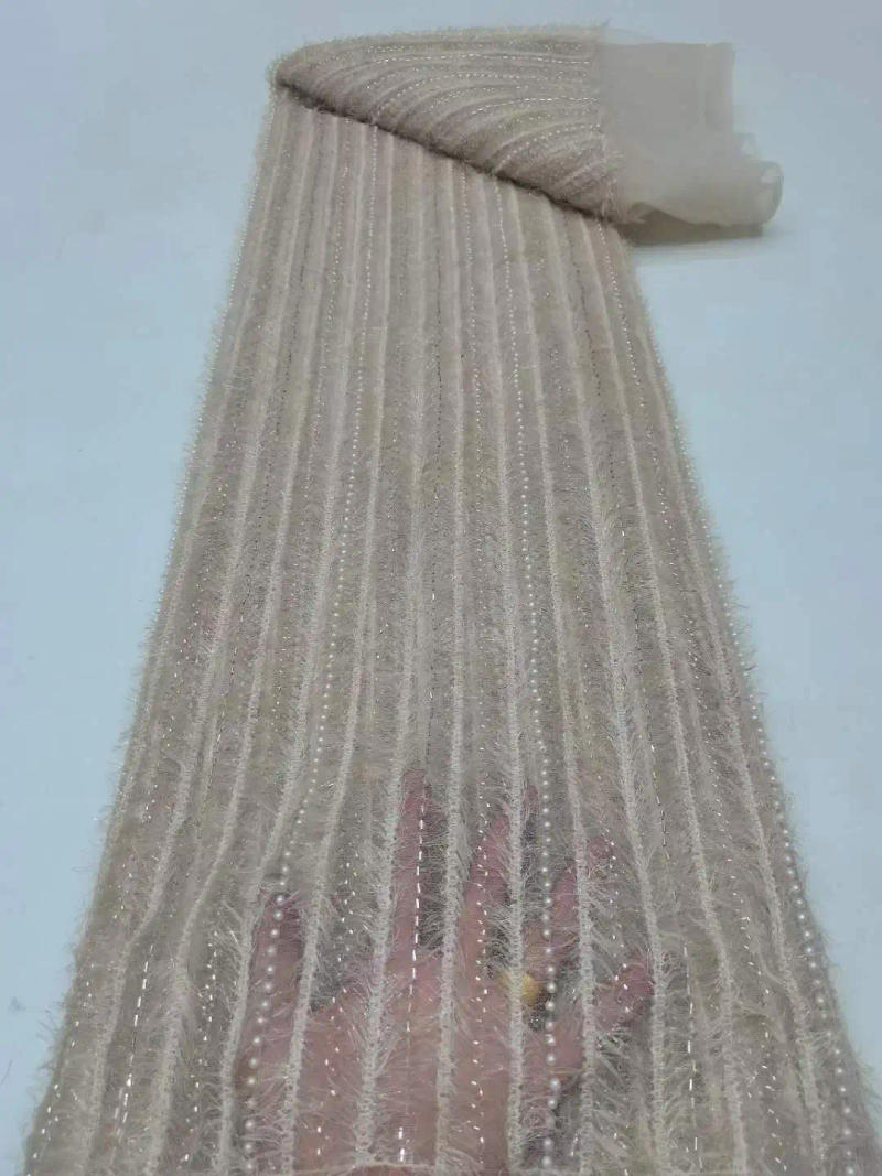 Description Picture 3 of item2023 new vertical stripe pine-needle flannelette sequin bead tube embroidery fabric