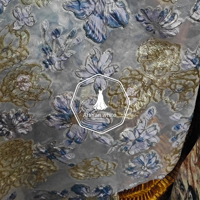 Description Picture 6 of itemMetallic Floral Embroidered Jacquard Fabric For Luxury Dress Coat Gown DIY Sewing Material