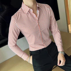 Men Dress Shirt Formal Classic Striped Long Sleeve Shirt Men's Slim Fit Business Non Iron Shirts Korean Style Casual Blouse 4XL