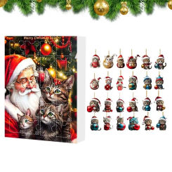 Christmas Advent Calendar 24 Days Countdown Surprise Blind Box Cute Cat Acrylic Pendant Xmas Decoration For Kids Adult Gifts