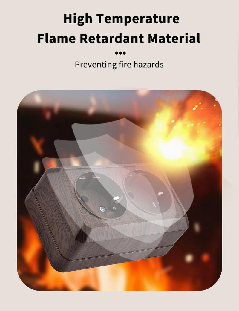 Description Picture 5 of itemWooden Paint Wall Surface 2 Socket Plug EU Exterior Electrical Outlets With Ground Outdoor Power Socket Flame Retardant Plastic