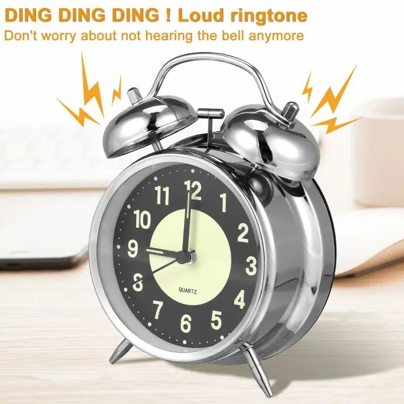 Description Picture 5 of item3 Inches Twin Bell Super Loud Alarm Clock with Nightlight for Heavy Sleepers Bed Desktop Student Decor Reloj Despertador